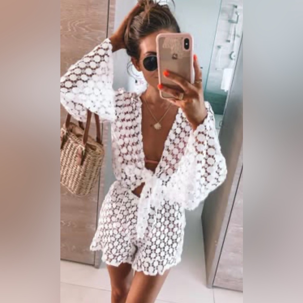 Amaryllis White Crochet Knot Front Swim Coverup